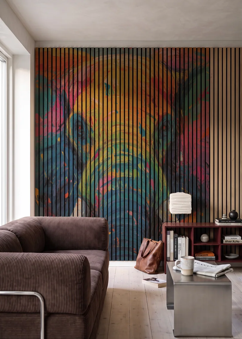 Akustikpanel med Painted Animal motiv nr. 3, i en stue